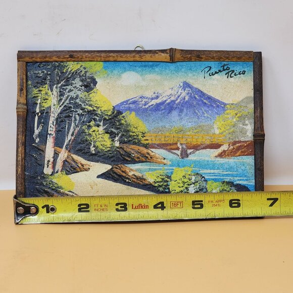 Vintage Puerto Rico Mountain Landscape 3D Picture With Bamboo Frame - Picture 6 of 7